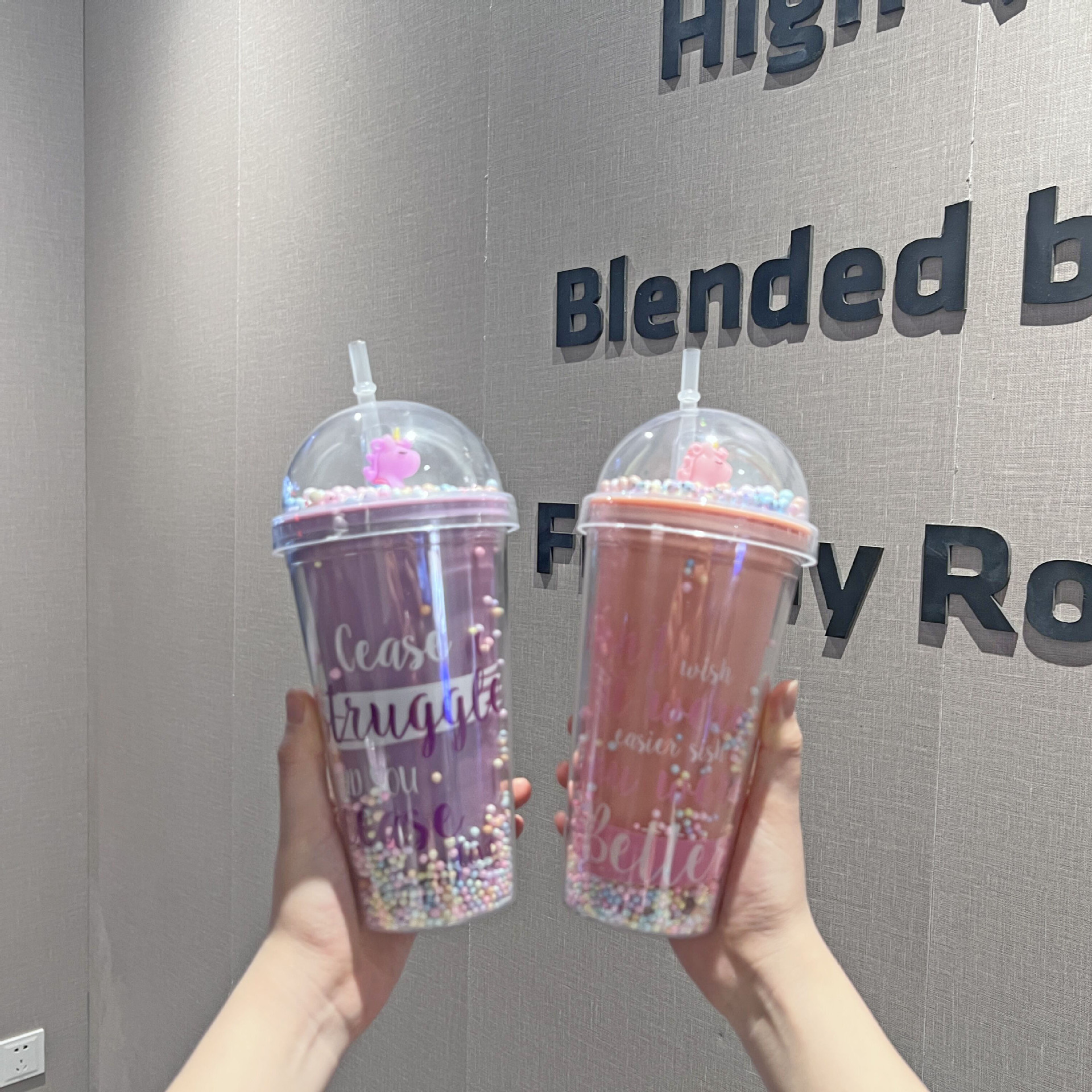 网红夏日碎冰杯观景卡通双层塑料杯批发大容量便携吸管杯奶茶杯子详情6