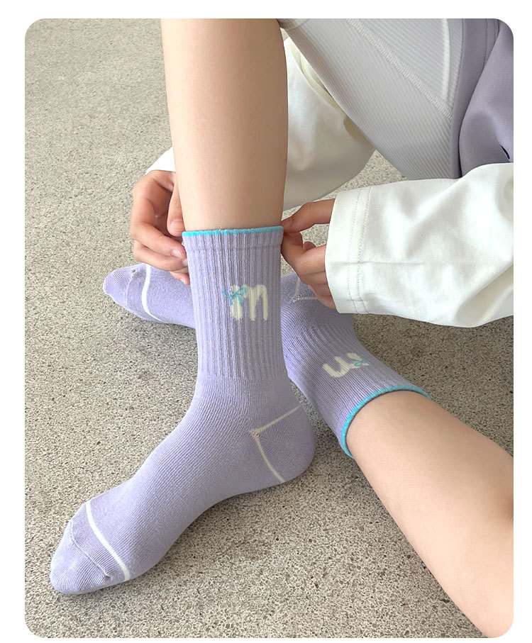 春秋季女童袜子多巴胺运动精梳棉无骨儿童袜子中筒字母蝴蝶结潮袜详情22