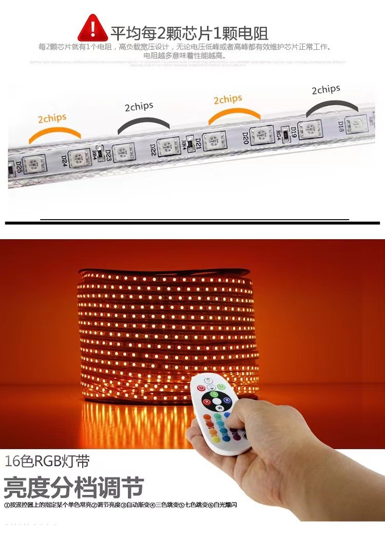 110V220V led light strip, seven-color rgb5050 flexible colored outdoor waterproof ambient lighting project light strip pic 7