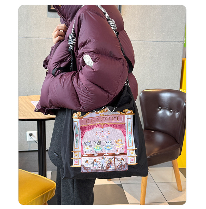 Ballet cat canvas bag, custom-made in Japan, embroidered ballchain eco-friendly bag, custom shopping bag, women's single-shoulder bag pic 23