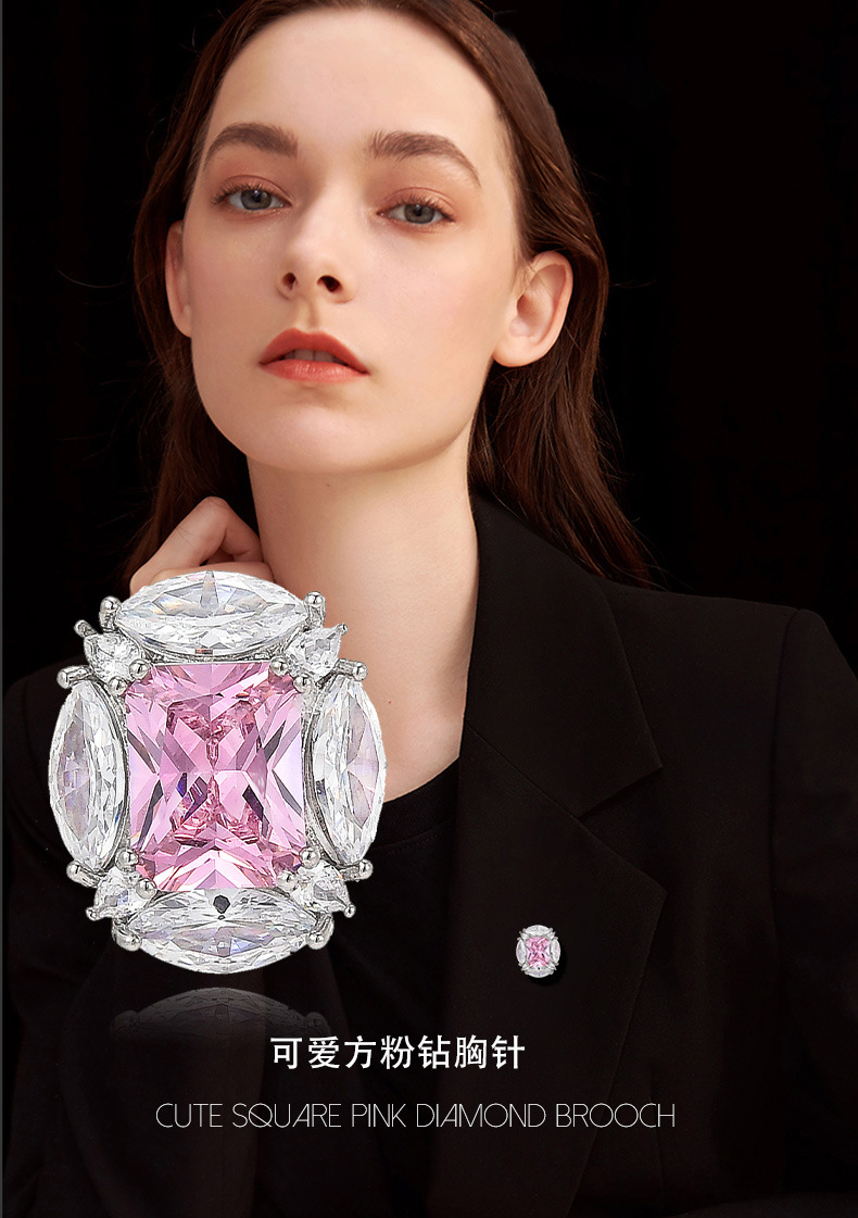 新款热销磁吸饰品欧美奢华ins风粉钻胸针女时尚镀金优雅方钻配饰详情1