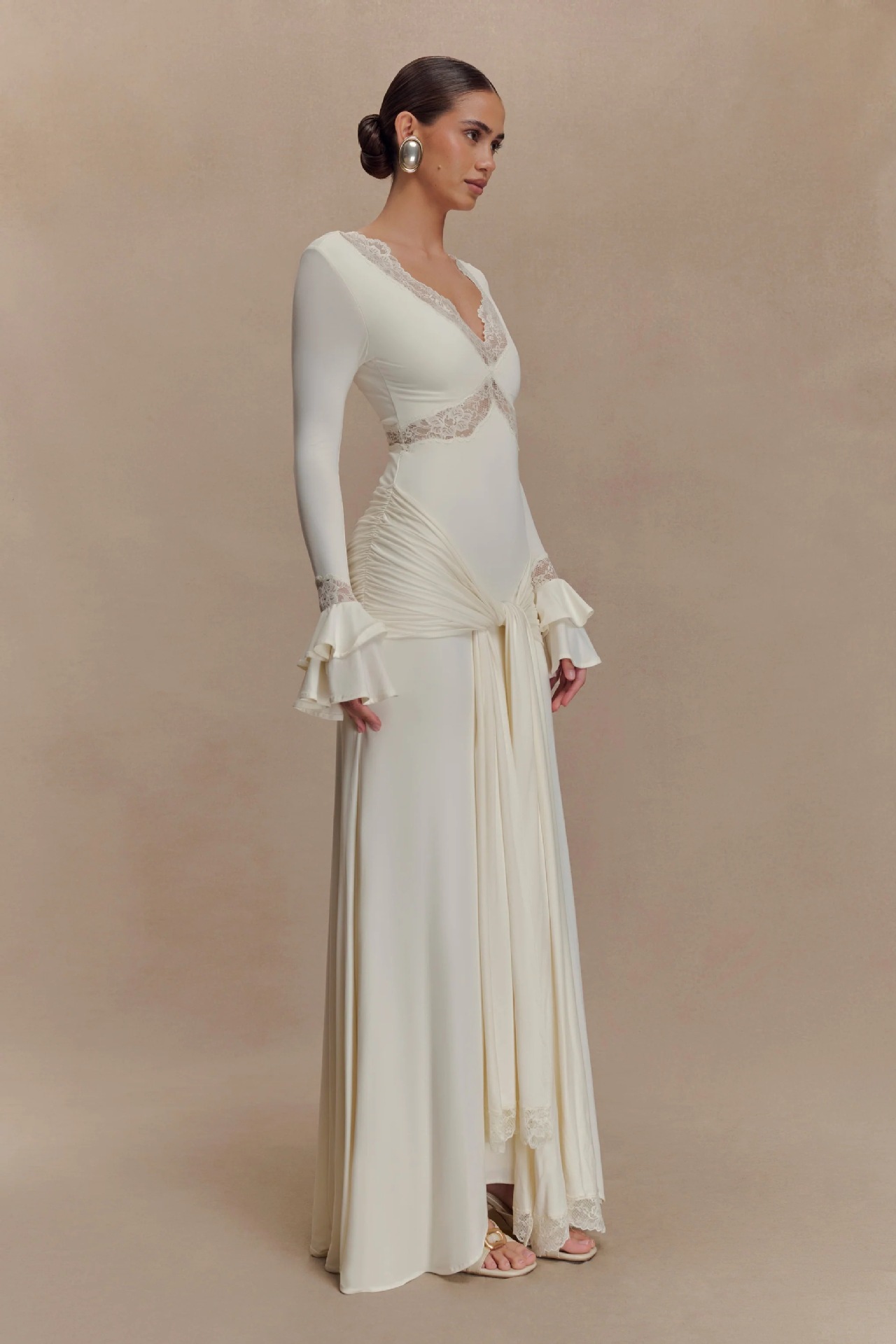 New fashionable lace, sexy and spicy long dress for women in foreign trade, flared sleeves, figure-hugging and patchwork European and American dress for women pic 22