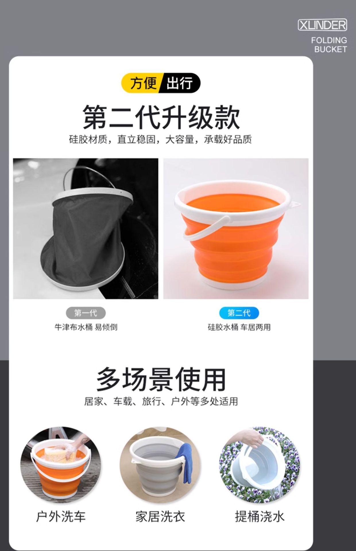 可折叠水桶便携式户外旅行用打水桶钓鱼桶塑料大号手提洗车载车用详情2