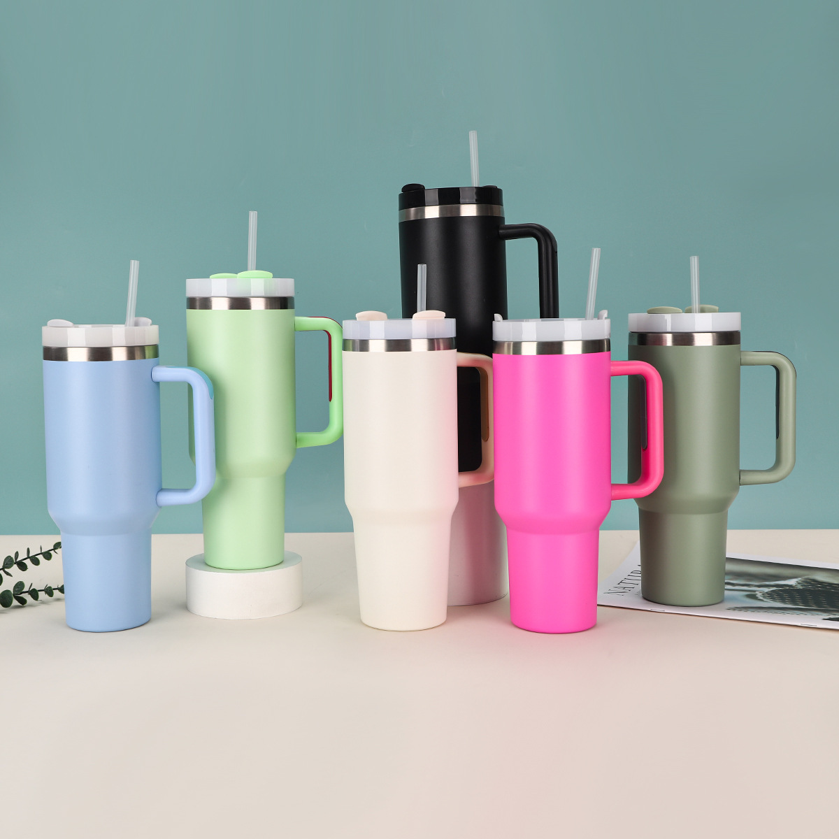 跨境热销纯色304不锈钢保温杯便携保冷时尚汽车杯户外简约吸管杯详情1