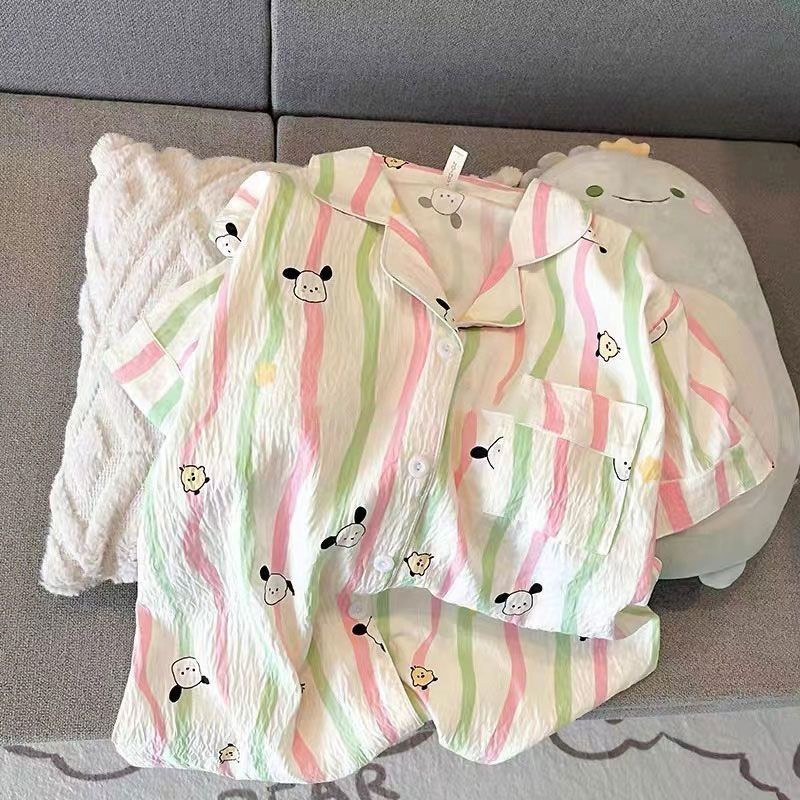 Pajama Women Summer Cloud Cotton 2024 New Style sweet and cute cardigan casual short-sleeved and short-shorts home wear set pic 36