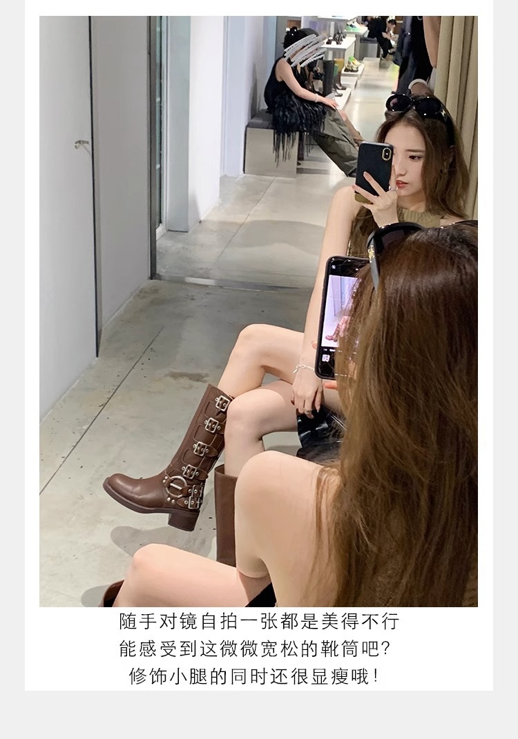 【sheii苏茵茵】梦玲同款~阿miu真皮中高筒西部牛仔靴女骑士长靴详情13