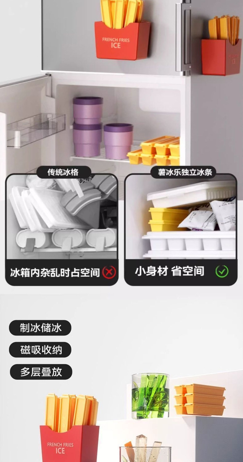 冰块模具冰格冰箱贴薯冰乐制冰磁吸长条家用自制DIY薯条酸奶水果详情3