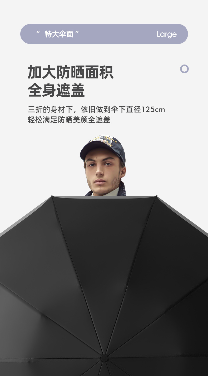 新款10骨大自动防风雨伞配色手柄三折男士商务伞雨伞定logo刻字详情24