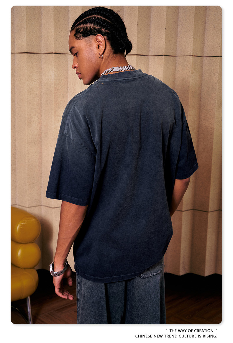BE男装2025春夏新款纯棉水洗做旧t恤男街头潮牌巴家重磅短袖t恤男详情17