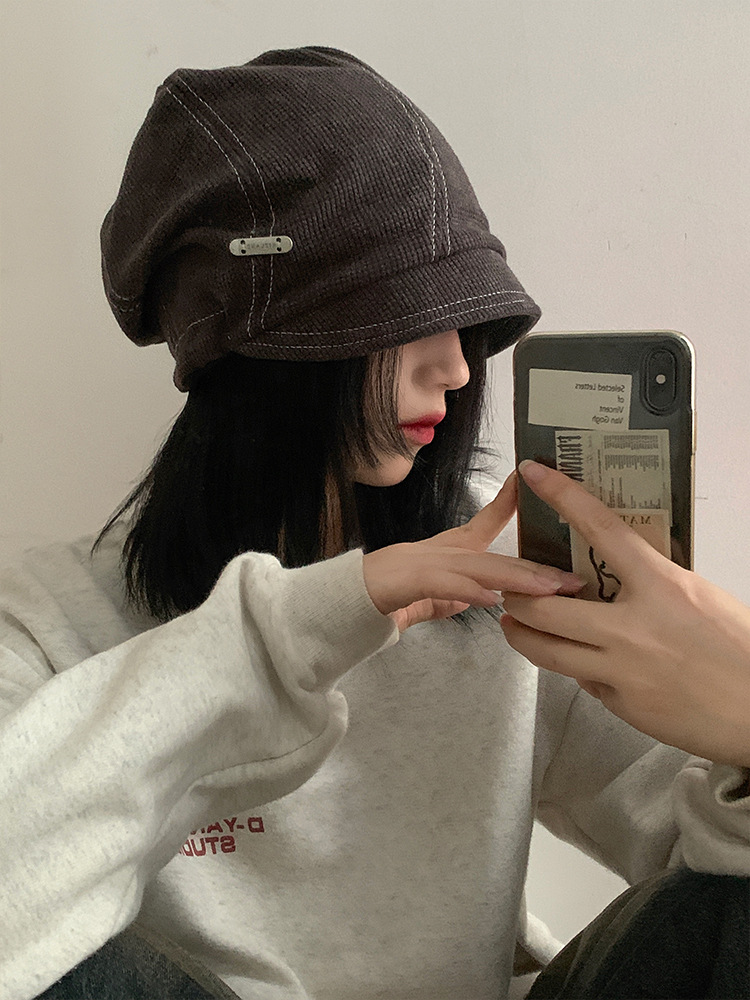 韩系慵懒风堆堆帽女冷帽秋冬季时尚百搭小众大头围显脸小包头帽子详情2