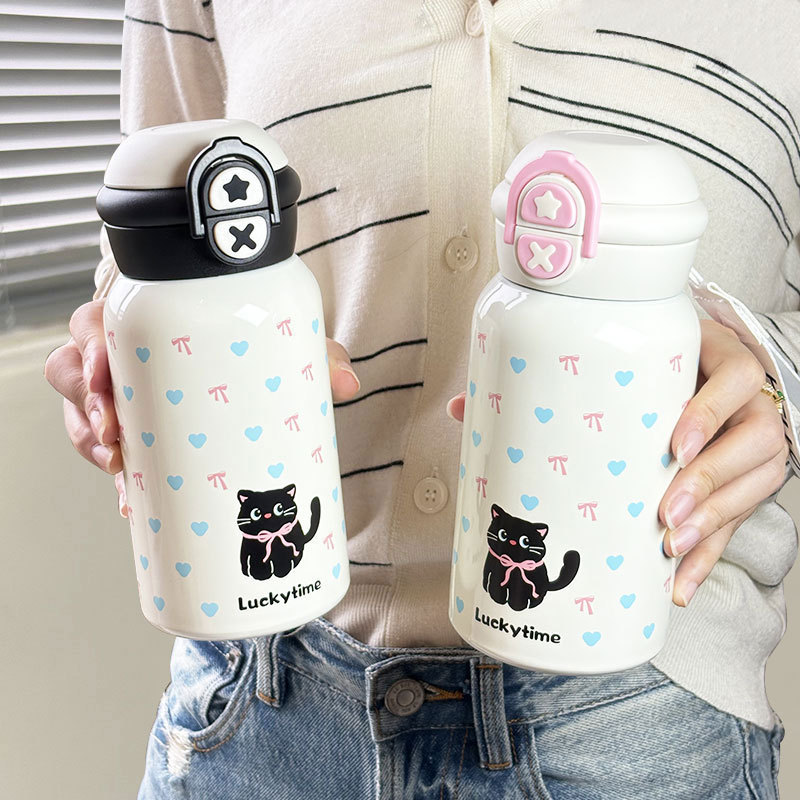 简约小猫保温杯可爱高颜值女生学生吸管杯儿童316不锈钢双饮水杯详情17