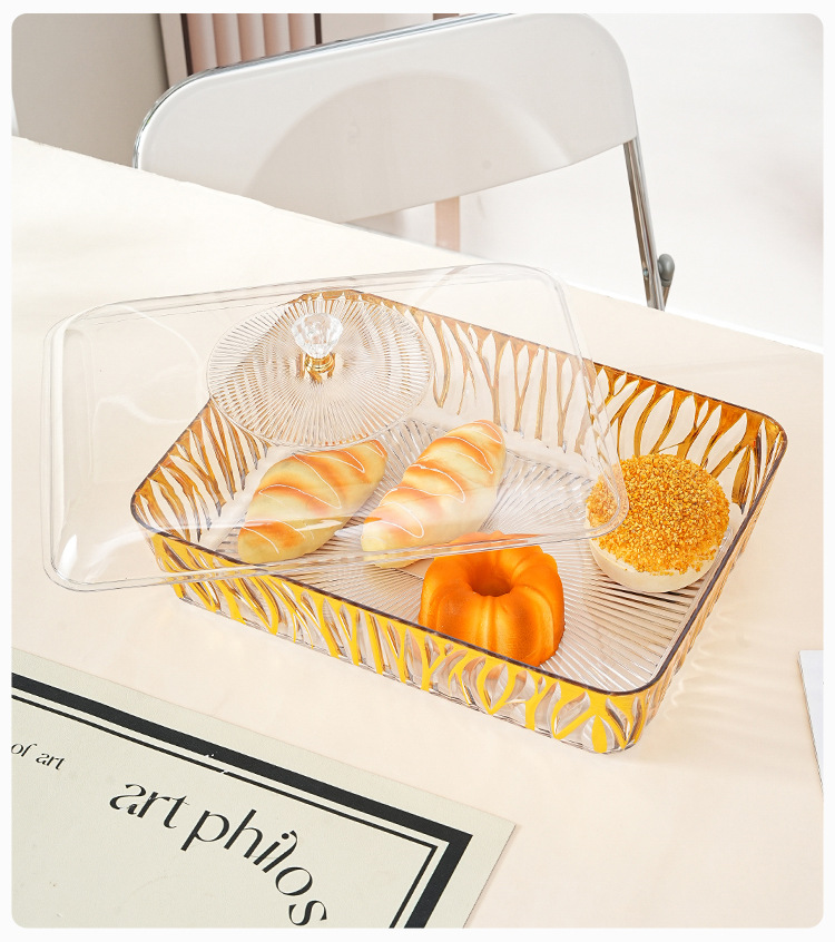 跨境高级款金边PET收纳盒桌面水果盘子透明超大号带盖水果盘长方详情11