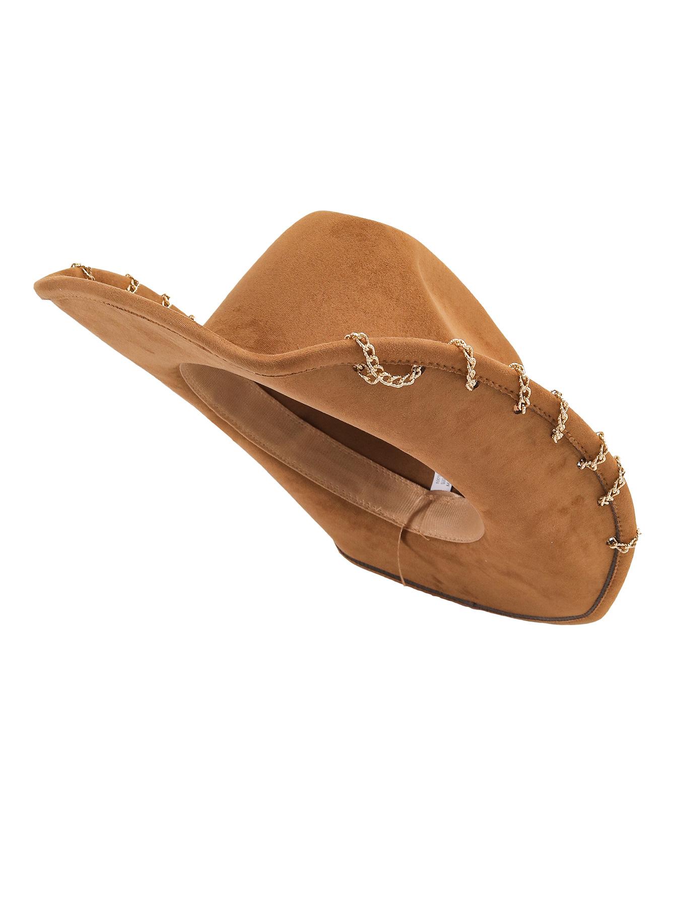 Cross-border trendy suede top hat, heavy metal chain accessory, denim wide-brimmed retro jazz hat, unisex pic 10