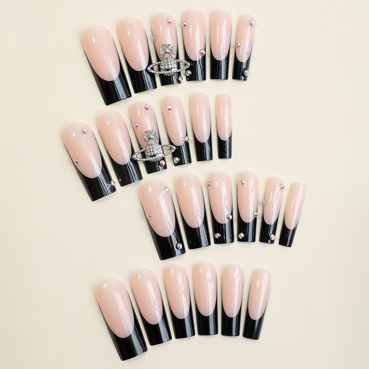 欧美辣妹爆款超长水管假指甲片星球点钻法式美甲成品套装详情3