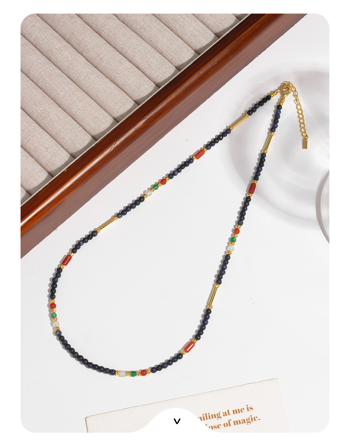 新款天然石彩色串珠项链 简约夏季小清新甜酷混色串珠锁骨链项链详情12