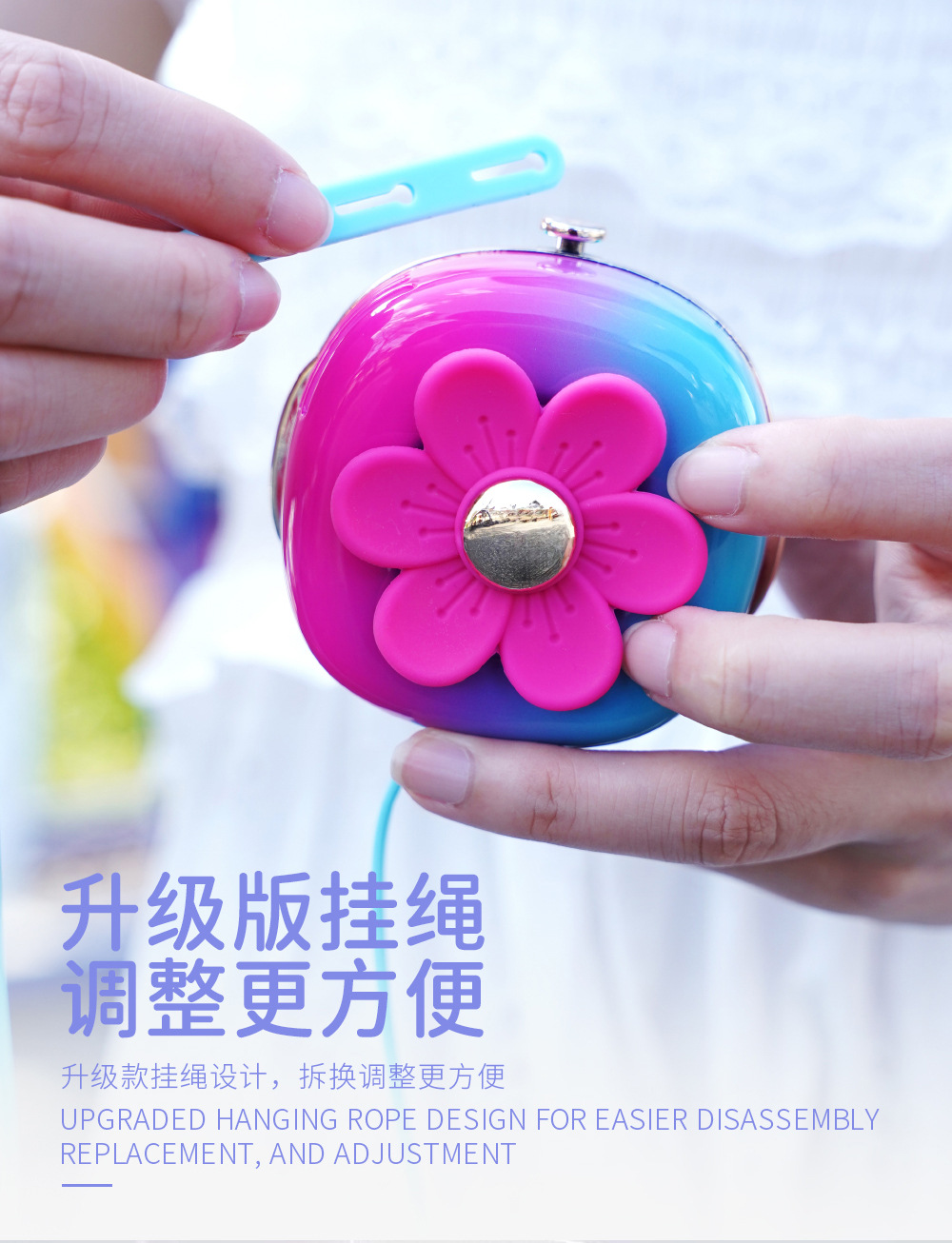 旋转花朵挂脖风扇ins少女心便携手持迷你USB充电风扇夏季清凉礼物详情9