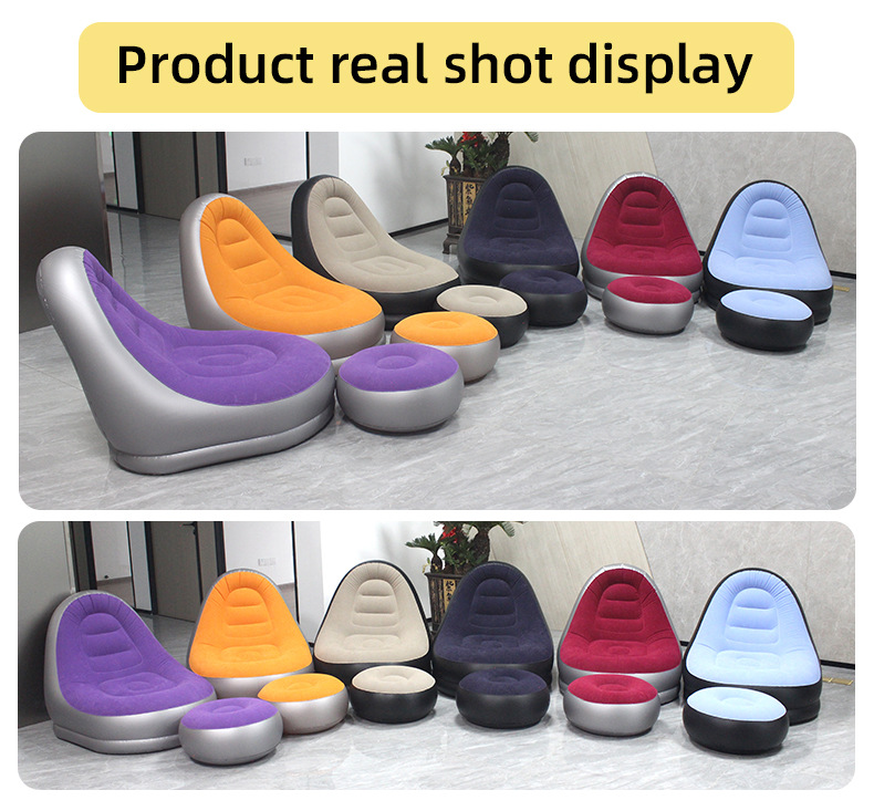 Foldable inflatable sofa chair with footrests and flocking, outdoor portable inflatable sofa, home lazy lounge chair sofa pic 10