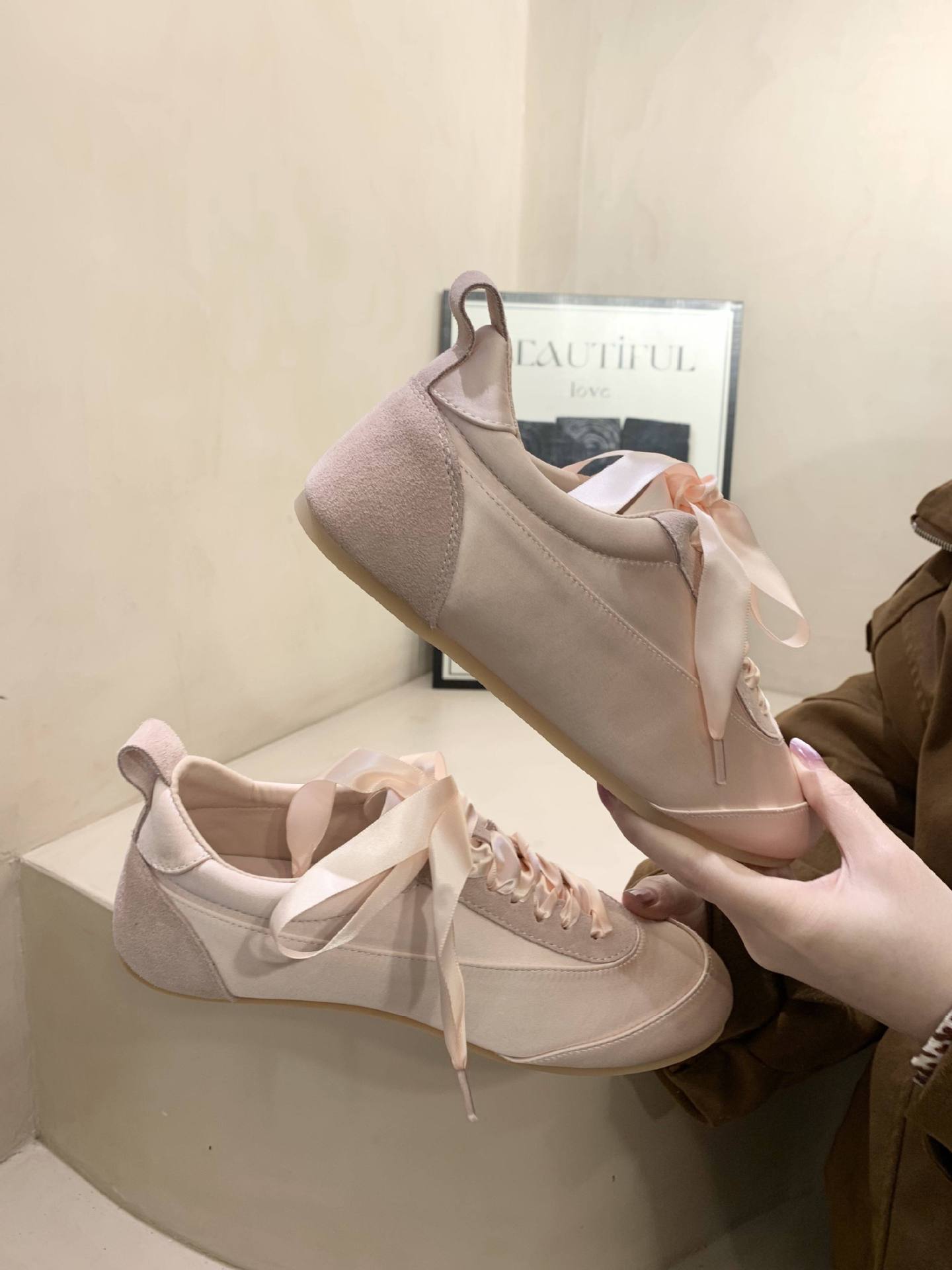 Ballet Satin German Training Shoes for Women 2026 Spring and Autumn New Style, niche design flat fashion casual shoes, pink shoes pic 6