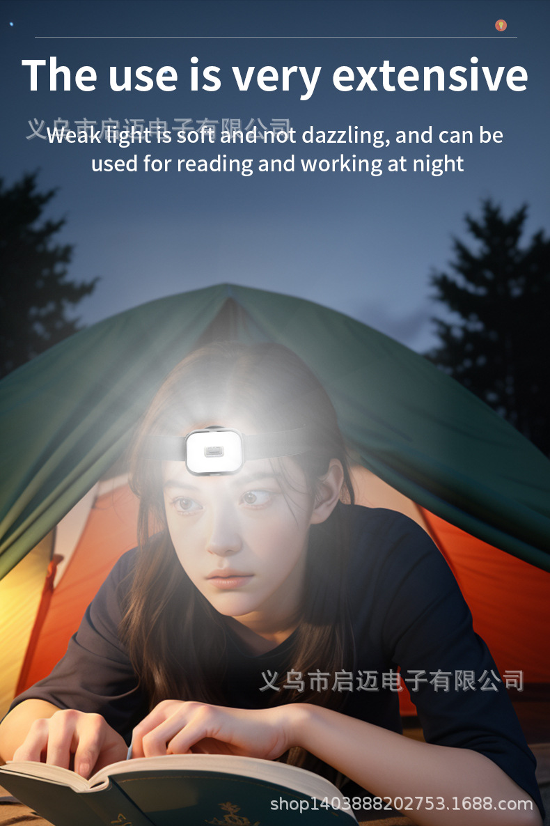 跨境新款COB吸磁迷你头戴灯便携式USB充电跑步头灯红蓝光头戴式电筒详情8