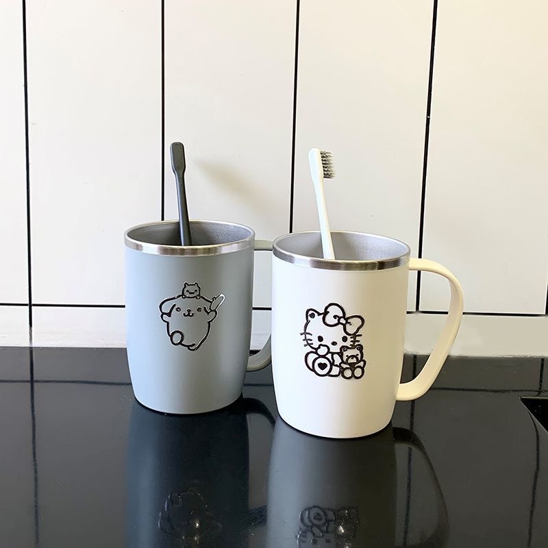 Japanese-style 304 stainless steel washbasin cup, anti-mold brushing water cup with handle, simple and cute for a family of three on Instagram pic 5