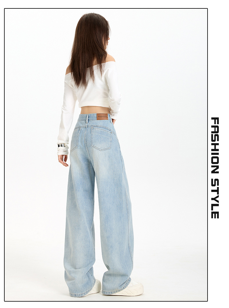 丹宁蓝色宽松廓形弯刀牛仔裤女2025年秋季新款高腰显瘦直筒阔腿裤详情24