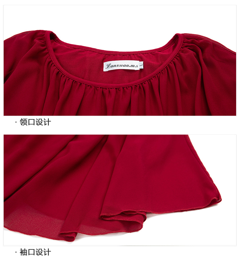 Loose to cover the belly 蝙蝠衫 short-sleeved round-neck chiffon blouse for women in summer, plus-size T-shirt for middle-aged mothers, and all-cotton T-shirt pic 17