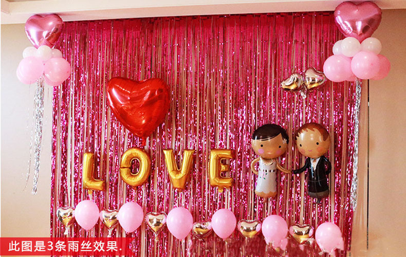 The thickened wedding, festival, party and birthday decoration background wall with colorful stripes and tassel door curtains pic 15