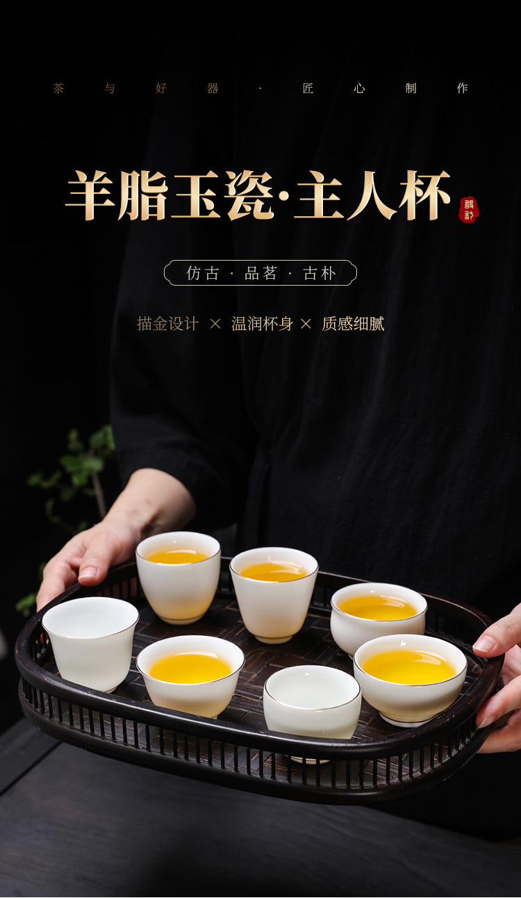 德化羊脂玉白瓷茶杯功夫斗笠小茶杯品茗杯主人杯闻香杯单杯可印字详情1