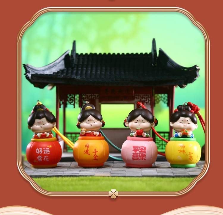 唐小糖花灯唐仕女西安可爱车载挂件小灯笼娃娃好运摆件小礼品详情10