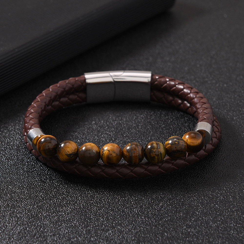 速卖通希音爆款男士手环 多层编织皮革手链时尚个性磁吸扣手链详情5