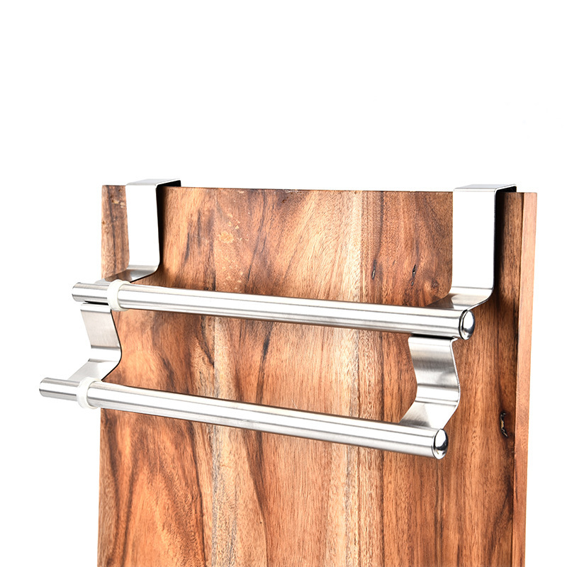 厂家不锈钢单杆双层毛巾架厨房浴室免打孔毛巾挂杆橱柜门背式挂架详情17