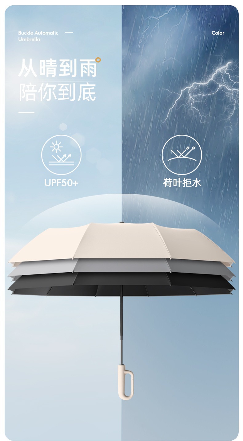 新款环扣伞全自动雨伞大号折叠伞防晒伞晴雨伞现货批发广告印制详情13