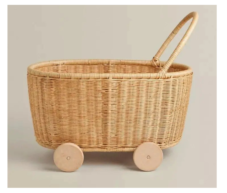 Rattan toy storage basket for children aged 3-6, playing house, rattan trolley, hand-woven storage basket pic 15