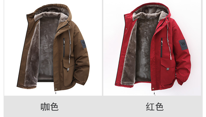冬季外套男加绒加厚潮牌夹克男连帽宽松保暖棉服袄子青年派克服详情4