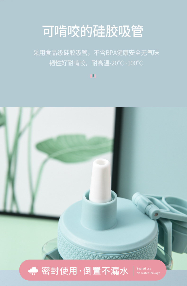 New high-appearure-level macaron-colored square water cup, large-capacity portable hand-held drinking cup, silicone straw water bottle pic 5