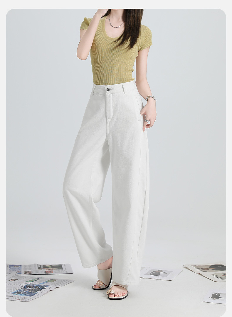 Summer white Tissel crescent-cut wide-leg pants are versatile and slimming. They feature a three-dimensional pocket design with folded edges and are high-quality long pants pic 7