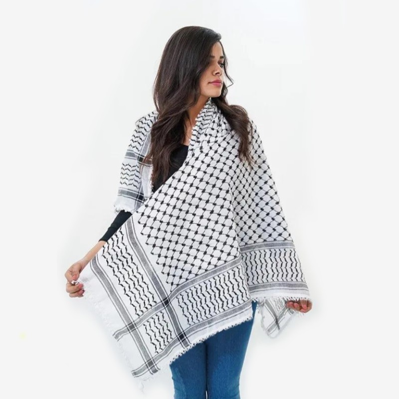 新款阿拉法特头巾阿拉伯围巾泡泡边流苏巴勒斯坦印花方巾跨境现货详情10