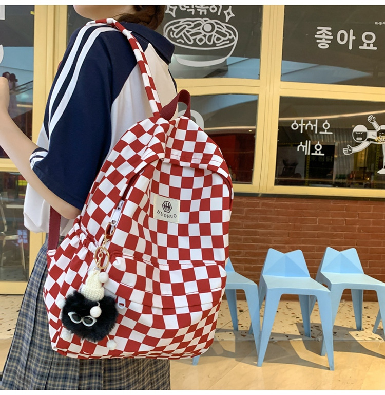 韩版港风复古双肩包休闲格子学生上课书包百搭撞色字母收纳背包女详情22