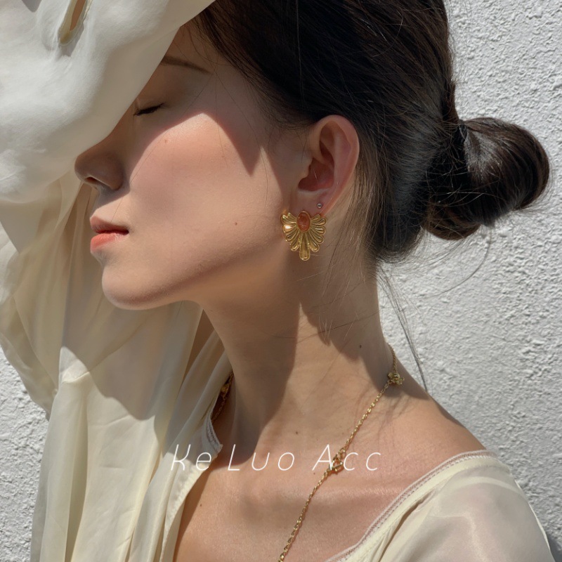 原创天然宝石耳环欧美精致复古耳饰轻奢高级感小众翅膀水滴耳环女详情8