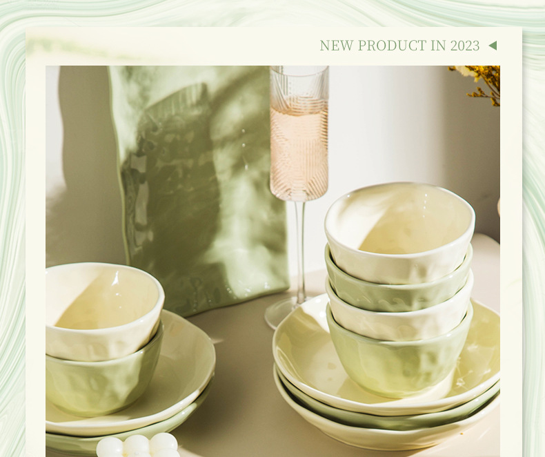 Underglaze cream style ceramic tableware, light luxury home use, high appearance level bowl, plate, vegetable plate DIY combination bowl and chopstick set pic 4