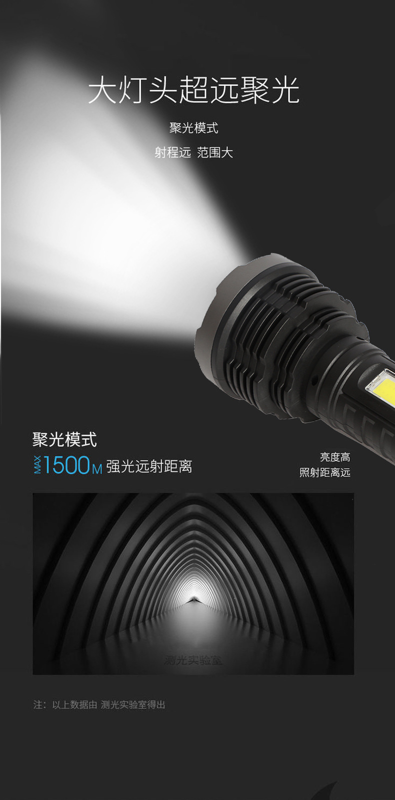 Factory direct sales of outdoor searchlights, high-intensity long-range led flashlights, USB charging COB side lights, camping rechargeable type pic 9