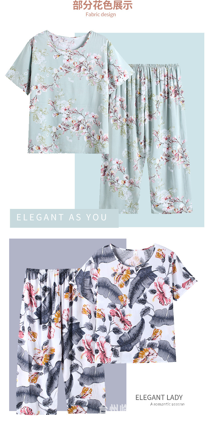 In summer, middle-aged and elderly mothers and grandmothers can wear loose, large-sized short-sleeved home clothes, pajamas and thin cotton silk suits for women pic 5