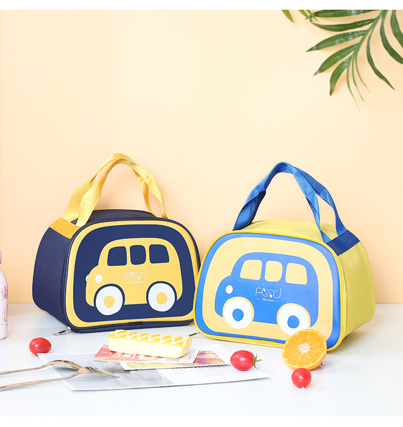 小汽车图案便当包梯形手提包小学生保鲜保冷冰包上班族带饭午餐包详情17