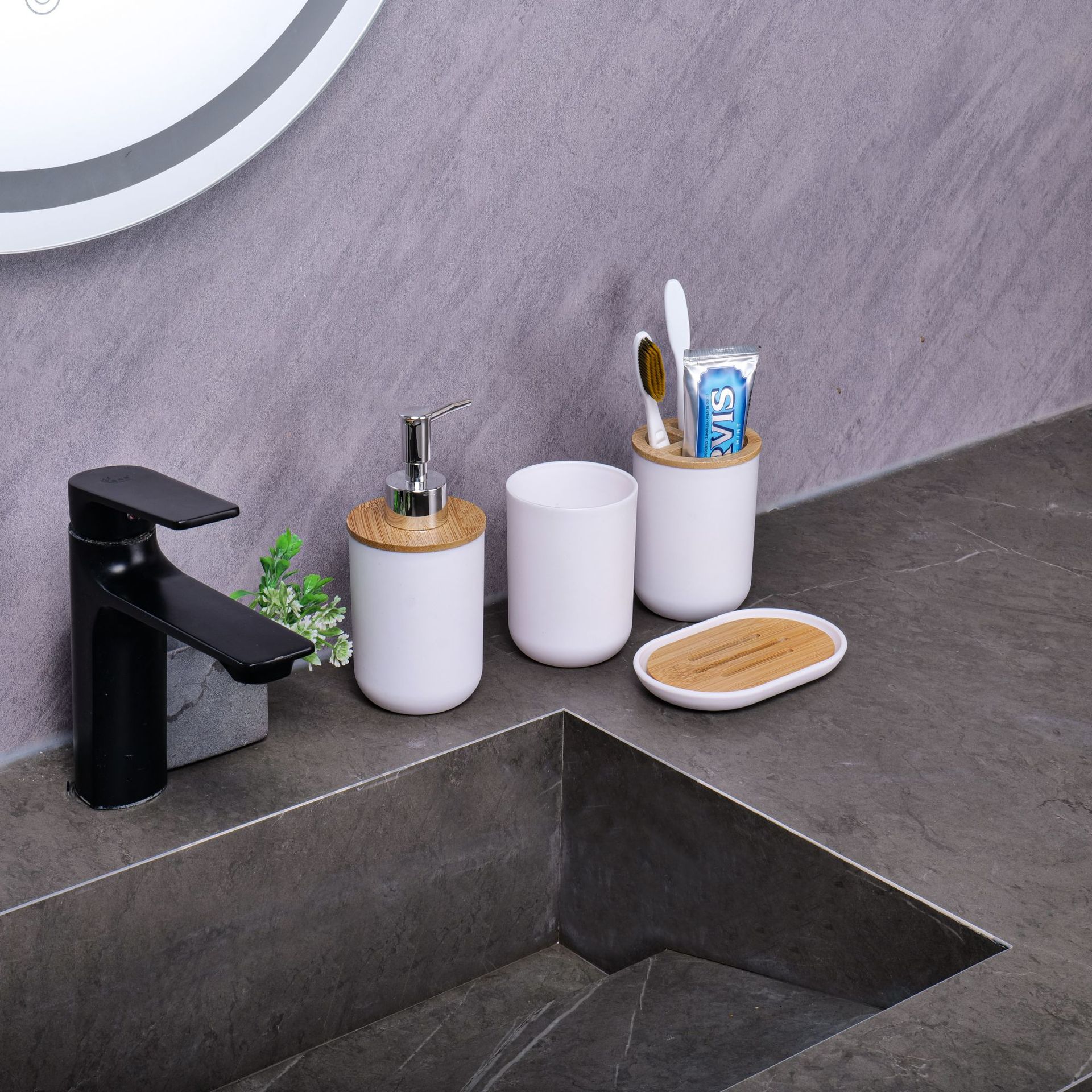 YUFEI跨境卫浴洗漱竹木六件套乳液泵牙刷杯肥皂盒北欧风简约套装详情18