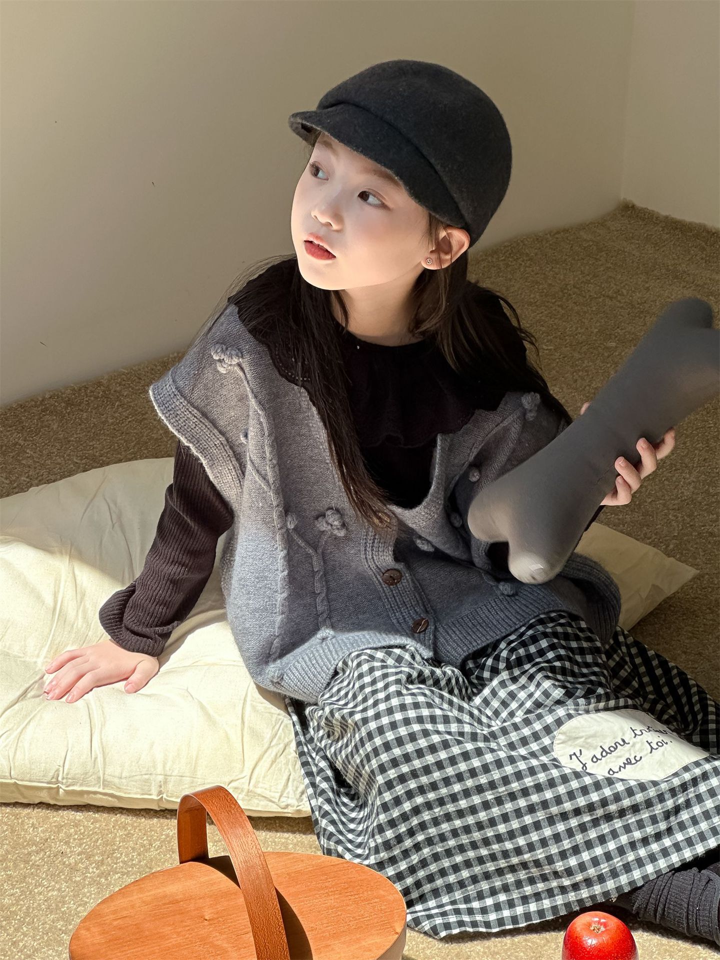 花与寻童装女童韩系穿搭洋气格子裙2024秋季新款百搭中长款半身裙详情22