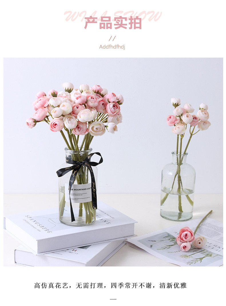 迷你仿真露莲花束小茶玫瑰家居装饰人造花新娘手捧绢花多头小玫瑰宠物园艺花盆容器详情16