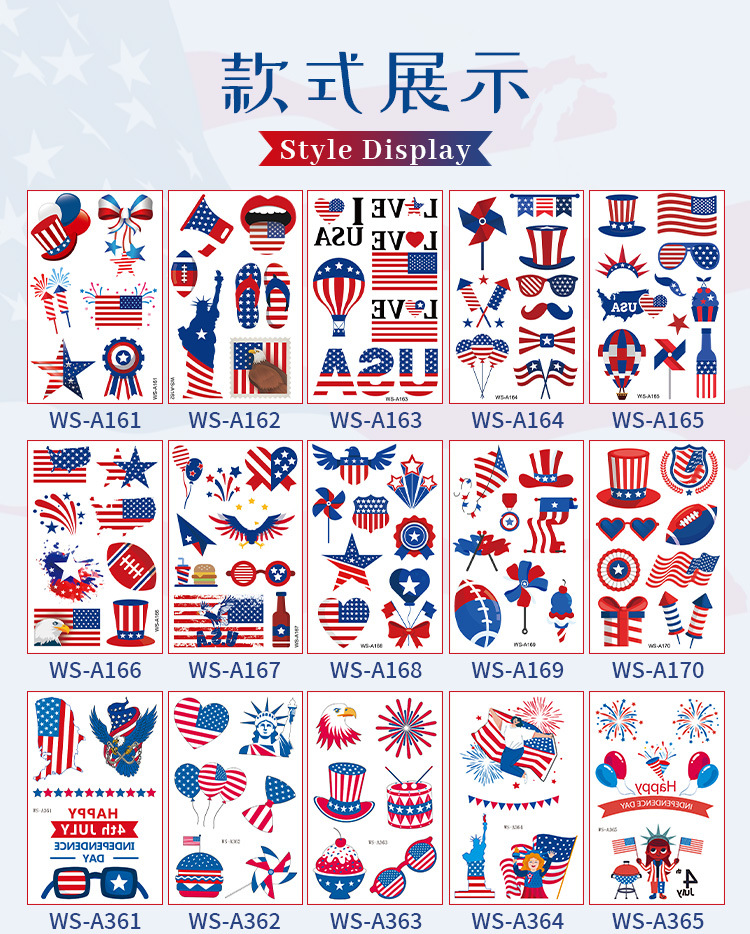 跨境防水美国国旗纹身贴背带领结长派对道具筒袜纹身 独立日贴纸详情6