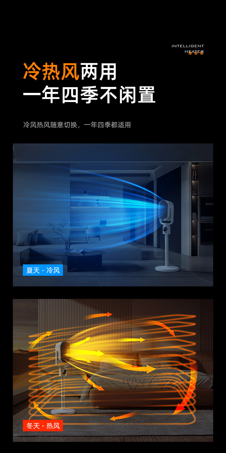 跨境新款暖风机家用立式电暖器摇头节能大功率冷暖两用取暖器夜灯M141详情6