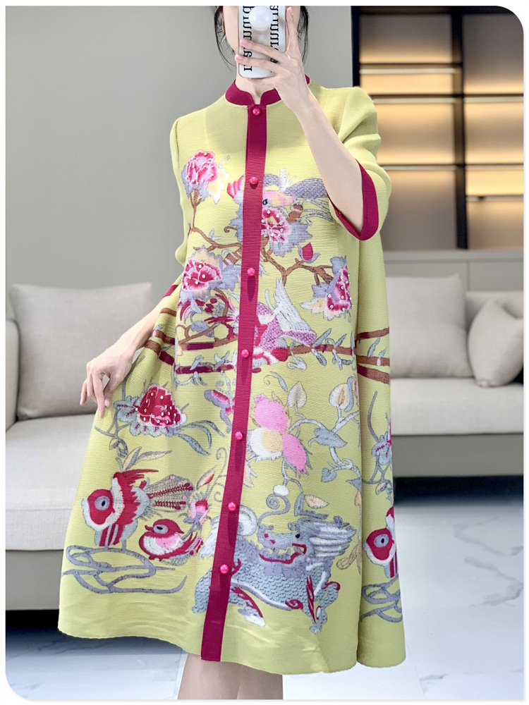 三宅褶皱2024春夏新中式连衣裙复古国风减龄洋气中老年女装衬衫裙详情15