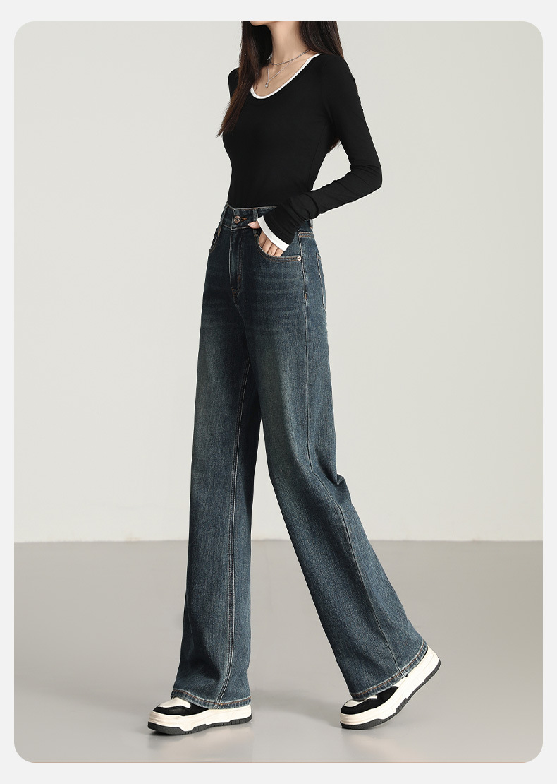 2025四季新款弹力高腰窄版遮肉显瘦刺绣阔腿牛仔裤休闲百搭拖地裤详情9